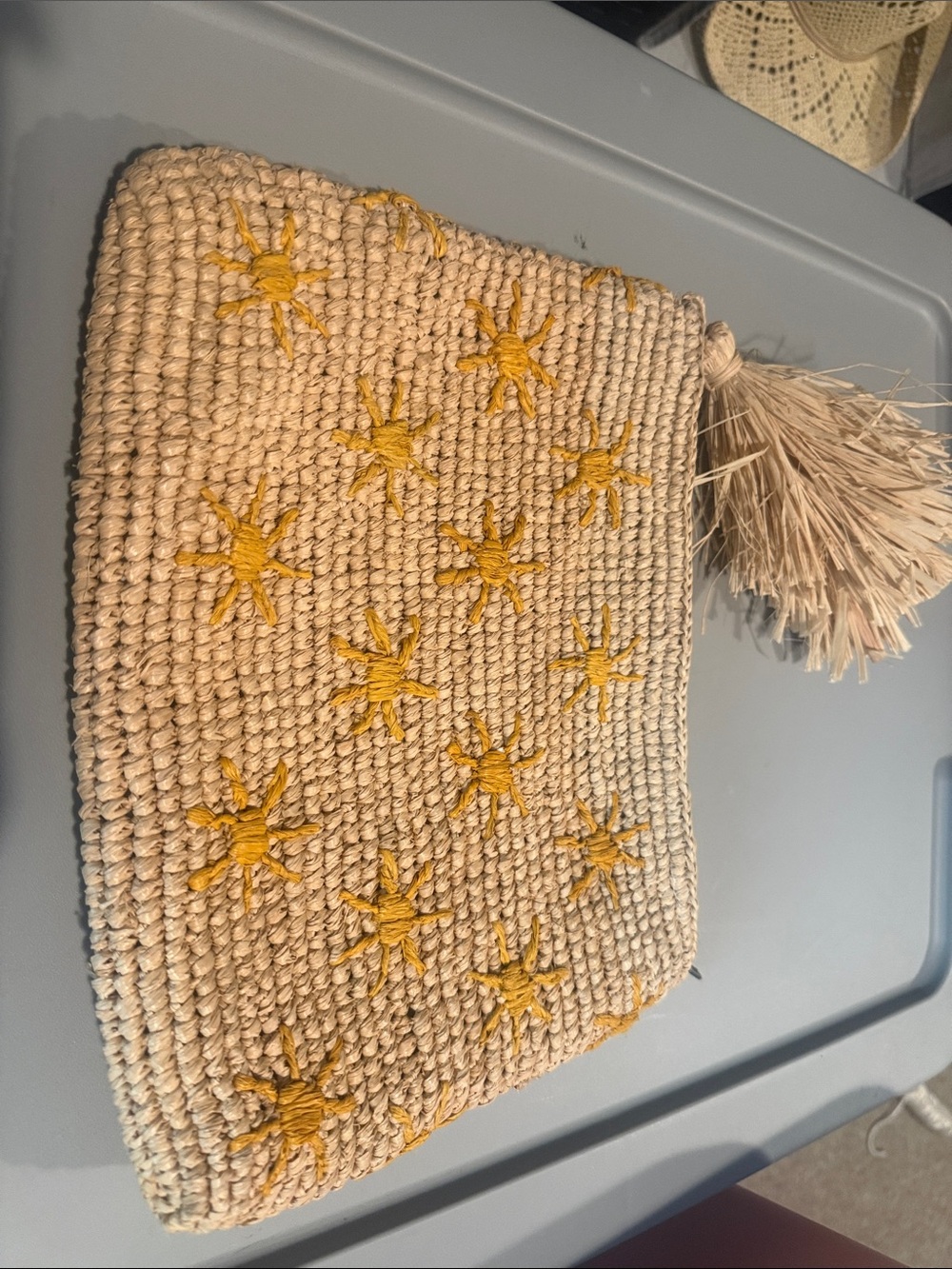 NWT Woven Straw Clutch with Tassels